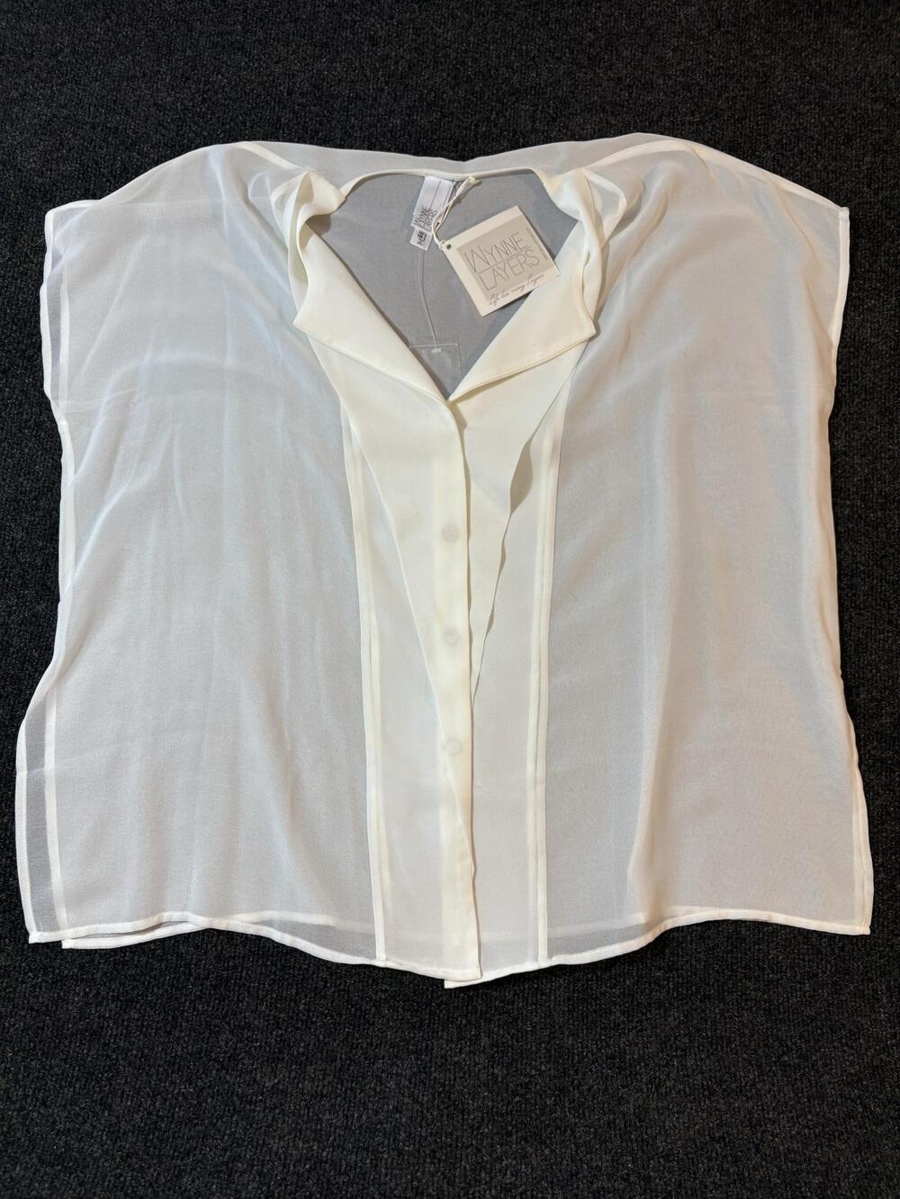 Wynne Layers Blouse Womens L White Sheer Chiffon Button Up Sleeveless Top